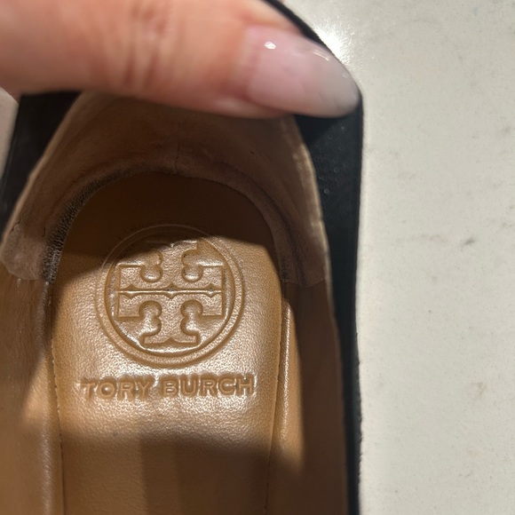 Tory Burch Black Leather Ballet Flats with Gold Logo Medallion - Picture 2 of 12